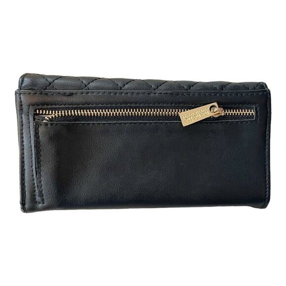 Nanette Lepore Black Long Quilted Vegan Leather Trifold Clutch Wallet - Picture 6 of 10